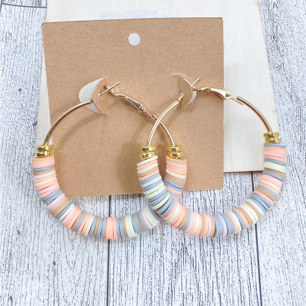 Gold Grey White Light Orange Clay Hoop Earrings